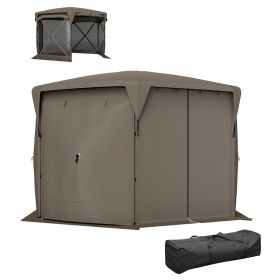 11 x 11ft Pop Up Gazebo Screen Tent with Removable Roof Cover, Roll-up Wind Panels for Camping, Backyard, Brown