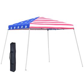 10x10 Outdoor Pop Up Canopy Event Tent American Flag Slanted Legs for Weddings Parties