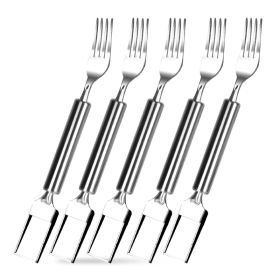 5Pcs 2 In 1 Watermelon Cutter Slicer Fork Stainless Steel Dual Head Watermelon Fruit Cutting Fork Knife For Summer Family Gathering Friend Party (Option: 5PCS)