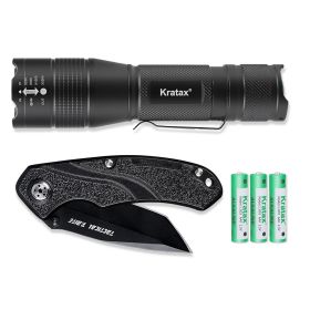 Small Ultra-Retractable LED Tactical Handheld Flashlight With Knife (Option: Black)