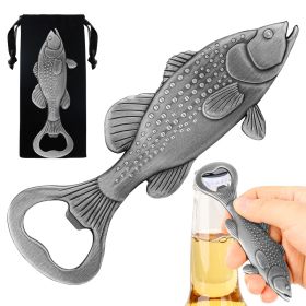 Creative Sea Bass Bottle Opener With Velvet Bag , Exclusive Gift For Fishing Enthusiasts, Bar Tool For Beer Enthusiasts, Ideal For Home And Bar U (Option: Dark Silver)