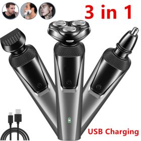 Electric Shaver Mens Razor Rotary Waterproof Pop-Up Beard Trimmer Wet Dry Cordless Nose Hair Cutting Barber Shaving Machine (Option: Gray)