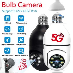 5G Wifi E27 Bulb Surveillance Camera Night Vision Full Color Automatic Human Tracking 4X Digital Zoom Video Security Monitor Cam (Ships From: China, Sensor Size: Only Camera White)