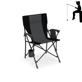 Portable Folding Camping Chair with Side Pocket for Fishing (Color: Black & Gray, Type: Camping Chairs)